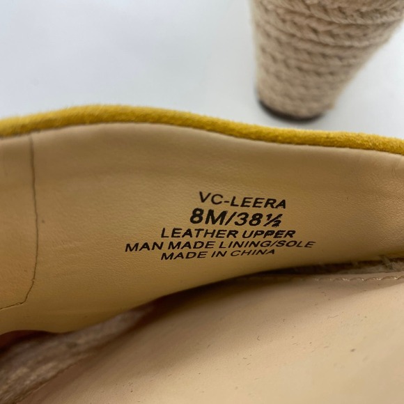 Vince Camuto Leera Yellow Tan Suede Espadrille Wedge Sandals 8M VC-LEERA - Picture 5 of 6